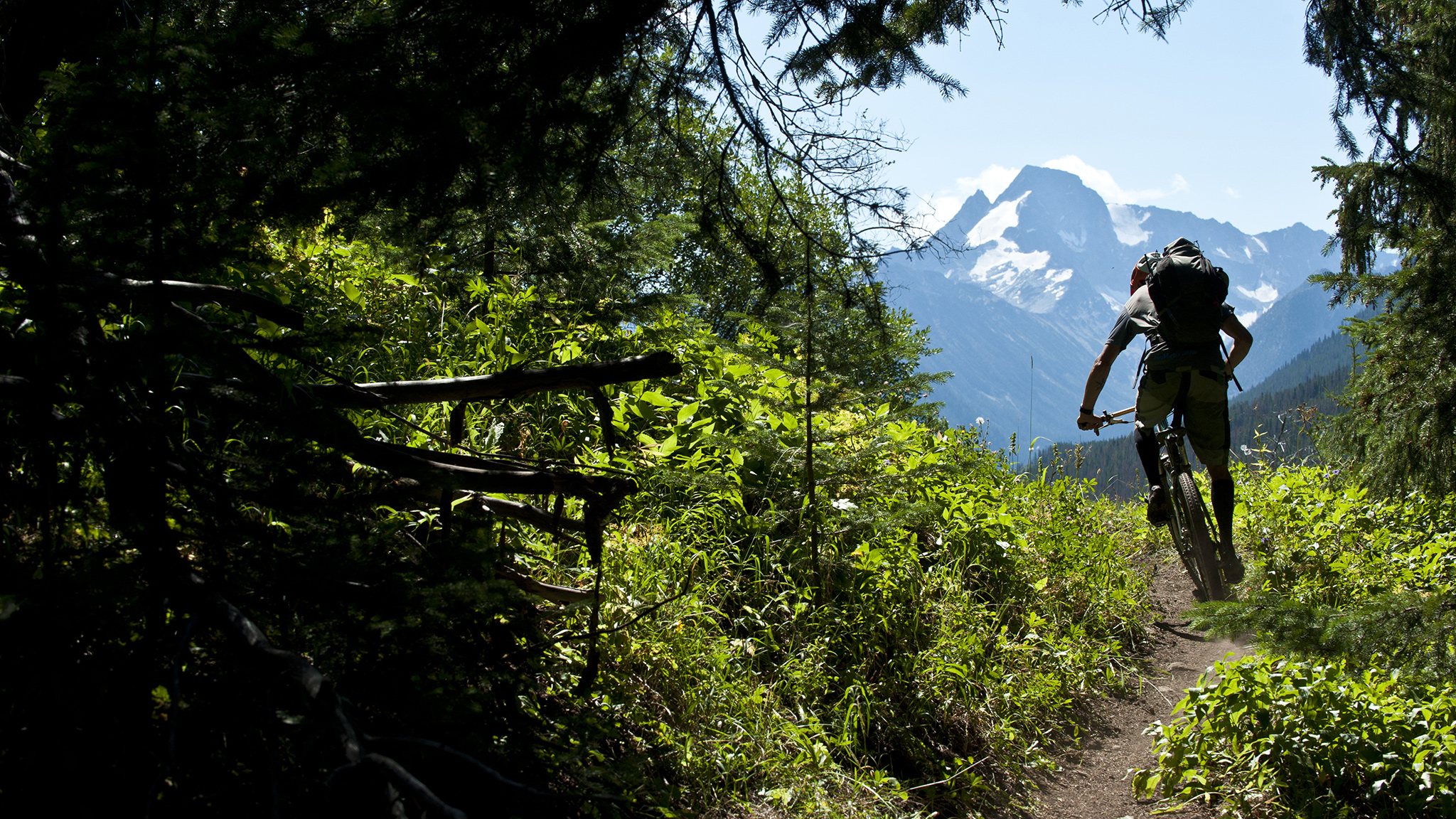 mountain biking bridge river valley